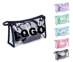 Logo personalizzato Travel Organizador De Maquillaje in PVC trasparente impermeabile grande capacità cerniera trasparente borsa per il trucco 3 pz - Product Image 1
