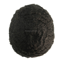 Toupee Afro Rizado de 12 mm, Cabello Humano Indio, PU # 1B/ # 1 Unidad de Cabello con 130% de Densidad, Hecha a Mano, Sin Nudos, Estilo Libre