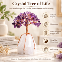 Arbre de vie en cristal décoratif artisanal moderne et unique, personnalisé, avec base en pierre brute pour la maison