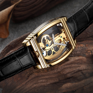 Chất lượng cao Shenhua dây đeo màu đen sang trọng của nam giới tự động cơ khí đồng hồ đeo tay chính hãng Da vành đai đồng hồ vàng trong suốt - Product Image 6