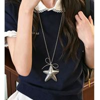 Collier long en acier inoxydable avec pendentif en résine nœud et étoile argenté, design audacieux et stylé, pour femme, haut de gamme, style Y2K sportif