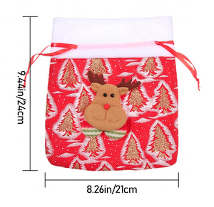 Nuevo logotipo personalizado de dibujos animados de alta calidad de lino de Navidad bolsa de regalo de Papá Noel - Product Image 4