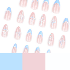 <span class=keywords><strong>Faux</strong></span> <span class=keywords><strong>Ongles</strong></span> en Acrylique Réutilisables de Haute Qualité, Couverture Complète, Forme Amande Courte, Bleu Papillon Français, Effet Perle, 24 Pièces, Vente en Gros - Product Image 2