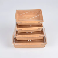 Boîte à emporter jetable en papier kraft SenAng03 avec couvercle transparent, impression personnalisée, pelliculage mat, pour sushis, salades, nouilles, conteneur alimentaire en gros