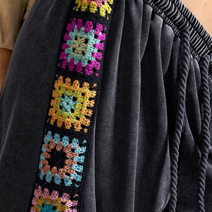 <span class=keywords><strong>Pantalon</strong></span> large pour <span class=keywords><strong>femme</strong></span>, motif carré Granny, avec côtés en crochet coloré, effet délavé - Product Image 3