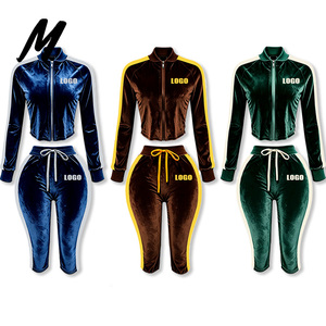 Completo Casual in <span class=keywords><strong>Velluto</strong></span> per <span class=keywords><strong>Donna</strong></span> con Logo Personalizzato, Giacca e <span class=keywords><strong>Pantaloni</strong></span> Capri di Alta Qualità, Set 2 Pezzi, Abbigliamento Invernale Femminile - Product Image 2
