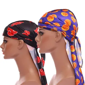 Fashion Pria Durags Turban Bandana Kustom Logo Cetak Pria Durag Sutra Du Kain