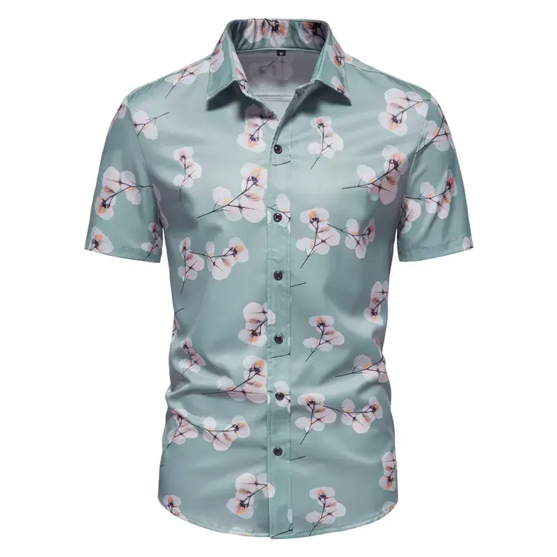 Men's Casual Cotton Vacation Beach Hawaiian Cuban Collar Shirts For Men