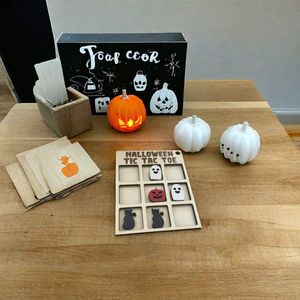 3D Mini fantasma a forma di zucca pezzi di legno 3.5 pollici di Halloween <span class=keywords><strong>Tic</strong></span> Tac Toe Board Family Fun Play Display per feste spettrali - Product Image 5
