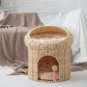 Coussin pour chat en bambou tressé, rond, respirant, avec coussin pour chats - Product Image 3