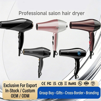 Sèche-cheveux professionnel 2200W, ions négatifs à lumière bleue, 57 ° Température constante, séchage rapide, faible bruit