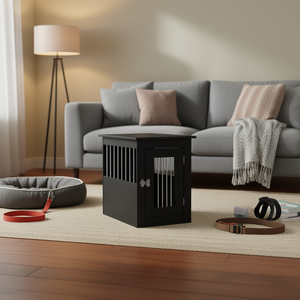 Black Engineered Wood <b>Dog</b> <b>Crate</b> 17.7x24.4x23.2 In <b>Modern</b> Pet House Indoor Furniture Medium Breed - Product Image 2