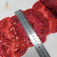 Perles avec bordure brodée de paillettes, dentelle, accessoires de vêtements DIY, tissu de dentelle nigérian pour femme, robe