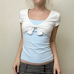 Ensemble deux pièces gilet color block pour femme, haut sans manches décontracté, tenue superposée, coupe ajustée, polyvalent, pour l'été - Product Image 4