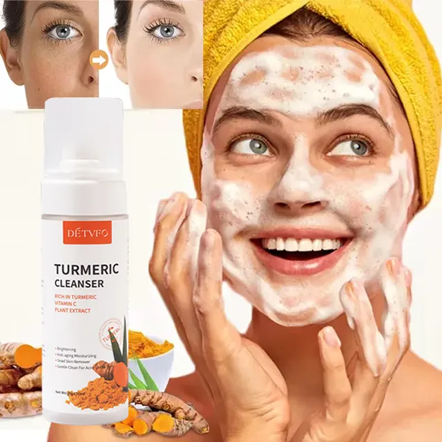 Organic hydrating turmeric vitamin c korean cosmetic whitening foam private label face wash facial claeanser