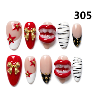 1386-1390 Kuku Palsu Buatan Tangan 10pcs Bahan Press-On Model Almond Desain Ukiran Bunga Kustom Modis Persegi untuk Jari