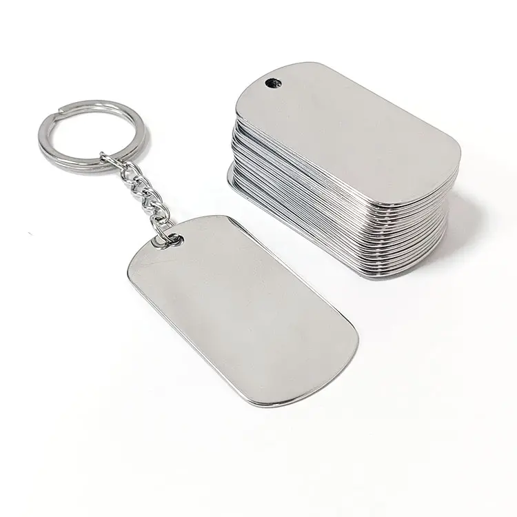 Cincin kunci 2.5CM dengan rantai pelat logam baja tahan karat tulisan penanda Logo tanda khusus daftar hadiah