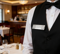 Badge nominatif personnalisé en acrylique transparent de haute qualité, durable avec clip de sécurité pour le personnel des événements de mariage et de banquet, plaque nominative personnalisée