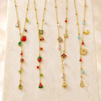 Collier Y en or PVD 18K avec perles et breloques animaux marins (étoile de mer, dauphin, tortue, pieuvre) – Colliers délicats en gros pour OEM