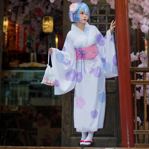 Rem Cosplay Costume Women's Kimono Yukata Polyester Fiber Anime Role Play Summer 2021 - Product Image 1