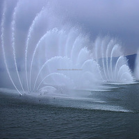 Fontaine musicale rotative extérieure 2D à buse oscillante en acier inoxydable 304, contrôlée par DMX/musique, pour parcs, lacs et aménagements aquatiques.