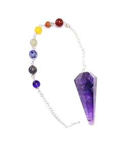 <b>TOP</b> QUALITY AMETHEST CONE PENDULUM WITH 7 CHAKRA BEAD CHAIN HEALING DOWSING CRYSTAL PENDULUM WHOLESALE FROM ELEGANT AGATE - Product Image 4