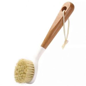 Brosse à vaisselle à poils naturels avec long manche en bois, brosse de nettoyage multifonctionnelle pour la cuisine, pour la vaisselle, les casseroles et les poêles - Product Image 6