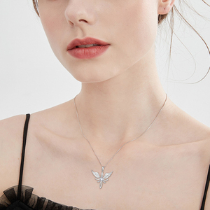 Collar con <span class=keywords><strong>colgante</strong></span> <span class=keywords><strong>de</strong></span> Cruz alada <span class=keywords><strong>de</strong></span> Ángel guardián <span class=keywords><strong>de</strong></span> Plata <span class=keywords><strong>de</strong></span> Ley 925 con corazón CZ - Product Image 2