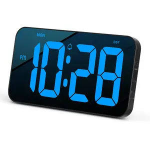 Digital Wall Clock Large Display Alarm With Snooze Led Mirror Electric Smart Table Clocks