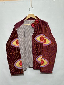 Women's <b>Velvet</b> <b>Blazer</b> Hand Embroidered Eye Pattern Full Sleeve Autumn Style Turn-down Collar Geometric Design - Product Image 4
