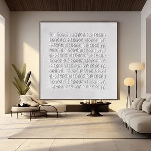 Arte Mural 3D Cuadrado Blanco, Pintura Abstracta de Animales Estilo Wabi-Sabi sobre Lienzo, Pintado a Mano para Hogar y Galería - Product Image 4