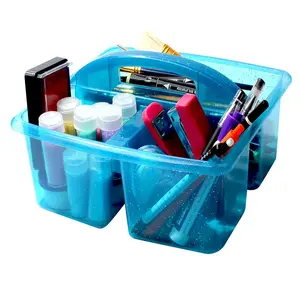 29569 Caixa de plástico multifuncional para armazenamento de artesanato, 3 grades, cesto dividido com alça, recipiente para artesanato, costura e arte