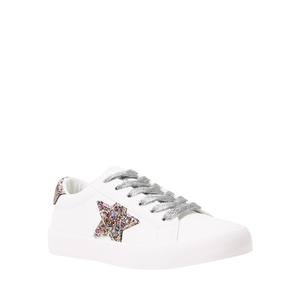 Fashion White Daily Sneakers <b>Glitter</b> Star Appliques Silver Lace Up Flat Footwear - Product Image 2
