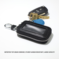 Étui porte-clés de voiture à fermeture éclair en cuir PU Litchi marron foncé, avec fenêtre visible, sac de rangement pour clé de voiture à distance, porte-clés 3D en PVC