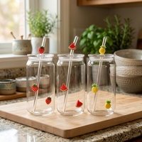 Gobelet en verre transparent multi-formes avec couvercle, décorations créatives 3D en forme de cœur, de fruit, de fleur, de papillon et de nœud