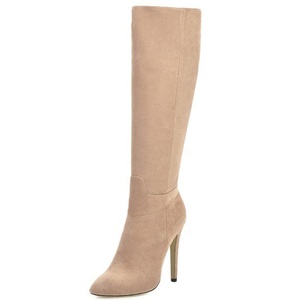 Bottes hautes en daim pour femme, taille EU 47, hiver, talon fin, bout pointu, bottes longues pour robe, bottes mi-mollet - Product Image 2