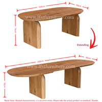 Table à manger ovale extensible avec plateau en MDF, base à double piétement, plateau auto-rétractable, table moderne pour la maison, la cuisine, l'hôtel