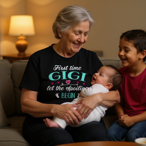 Camiseta First Time Gigi Let The Spoiling Begin, color negro, unisex, talla para adultos S M L XL XXL - Product Image 3