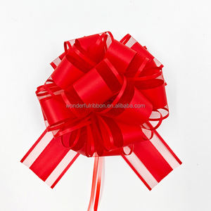 Magnifique nœud en organza uni avec pompon, ruban à tirer pour décoration de Noël ou de mariage - Product Image 3