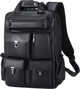<b>Leather</b> <b>Backpack</b> for Men Vintage 15.6 Inch <b>Laptop</b> Bag Multi Pockets Casual Travel Daypack Brown - Product Image 1