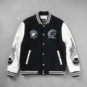 Chaqueta Universitaria Unisex de Alta Calidad, Elegante, Resistente al Viento, Mangas de Piel de Oveja, Tela Lisa Teñida, Técnicas Impresas, para Hombre y Mujer - Product Image 3