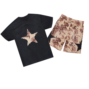 Custom Wholesale Heavyweight Cotton Streetwear Y2K Star Graphic Print Desert Texture Pattern Mens Tracksuit <b>Set</b> - Product Image 1