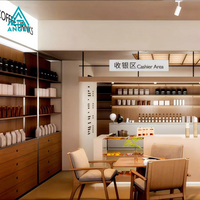 Comptoir de présentation design pour magasin de bubble tea high-tech, mobilier de café en bois, éclairage LED, comptoir de bar et de confiserie