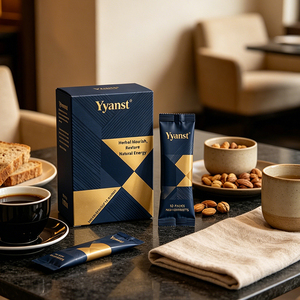 Café Instantáneo con Extracto de Plantas Herbales Naturales, 10g*10 Sobres, Caja de Papel Geométrica Azul Oscuro Dorado, Bebida Botánica Pura - Product Image 4