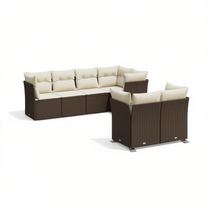 Ensemble de canapés de jardin en rotin brun avec pieds réglables, mobilier d'extérieur au design contemporain, coussins en mousse haute densité - Product Image 1
