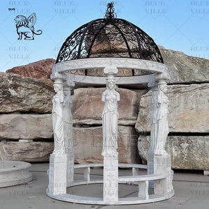 Decoración de Jardín BLVE, Pabellón de Piedra Natural Tallado a Mano de Lujo, Gazebo de Mármol Blanco con Domo Metálico - Product Image 3