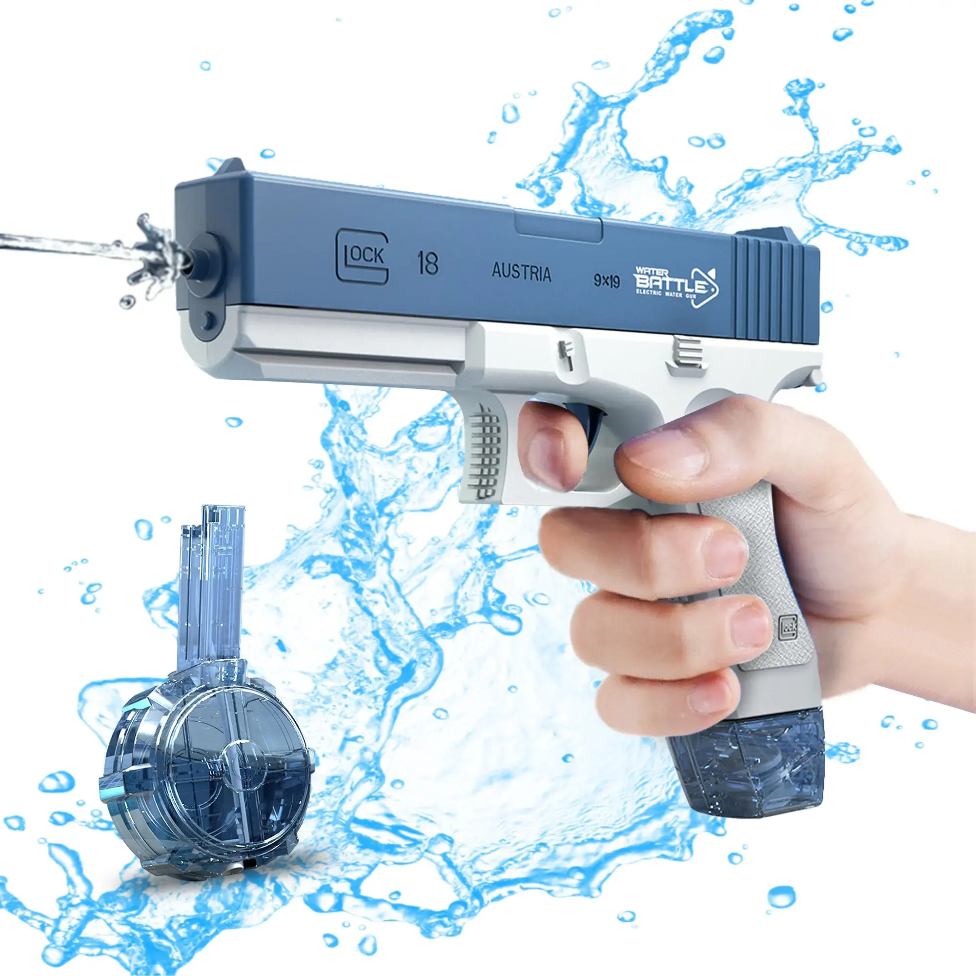 Pistola de agua de juguete, pistola eléctrica Glock de alta velocidad, descarga continua de alta presión, gran capacidad, almacenamiento de agua, pistola de juguete para salpicaduras