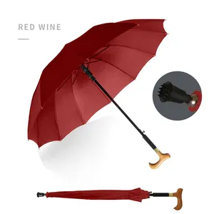 नुओक्सिन मुद्रित लोगो वियोज्य लंबे हैंडल वाला छाता स्वचालित सनशेड छाता एंटी स्लिप माउंटेन क्लाइंबिंग लाल बेंत छाता