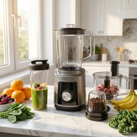 Robot culinaire mixeur 700W avec bol en verre 1,5L, moulin à café/épices en acier inoxydable, mixeur à smoothies, broyeur à glace, extracteur de jus, usage commercial