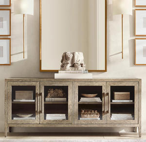 Buffet contemporain en verre français avec armoire à 4 portes en chêne massif, meuble de salle à manger - Product Image 5